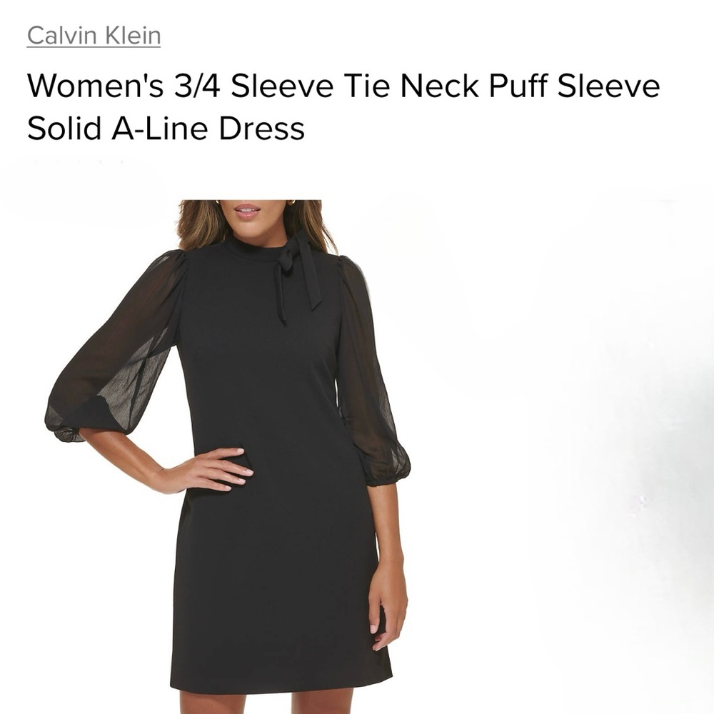 Calvin Klein
Women's 3/4 Sleeve Tie Neck Puff Sleeve
Solid A-Line Dress